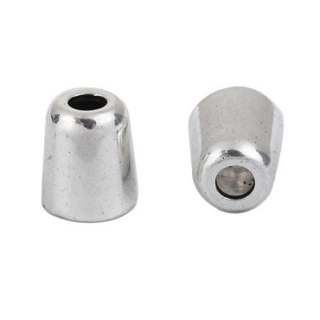 Image de Coupelles pour Perles & Franges Glands en Alliage de Zinc Colonne Argent Vieilli (Convenable à Perle 8mm Dia.) 11mm x 9mm, 50 Pcs
