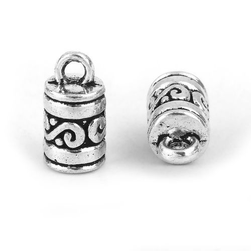 Picture of Zinc Based Alloy Cord End Caps Cylinder Antique Silver Color Wave (Fits 4.5mm Dia. Cord) 13mm x 7mm, 50 PCs