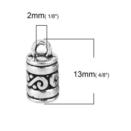 Picture of Zinc Based Alloy Cord End Caps Cylinder Antique Silver Color Wave (Fits 4.5mm Dia. Cord) 13mm x 7mm, 50 PCs