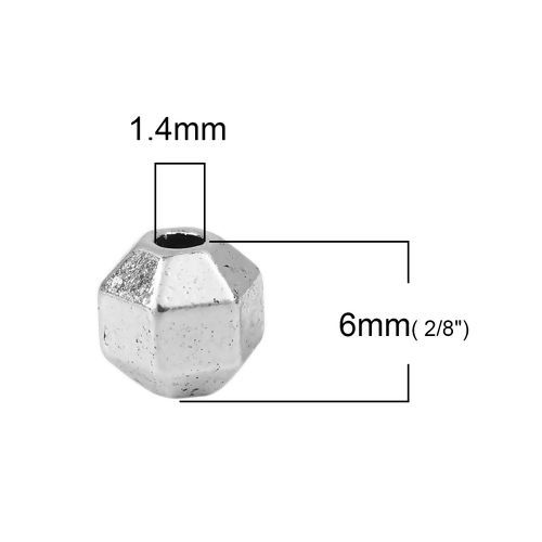 亜鉛合金 スペーサー ビーズ 円形 銀古美 ファセット 6mm x 6mm、 穴：約 1.4mm、 100 個 の画像