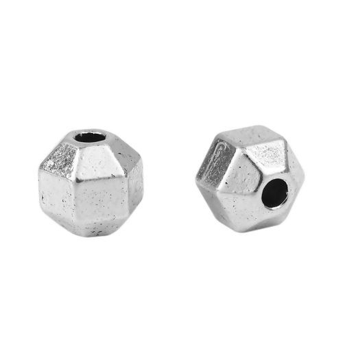 亜鉛合金 スペーサー ビーズ 円形 銀古美 ファセット 6mm x 6mm、 穴：約 1.4mm、 100 個 の画像