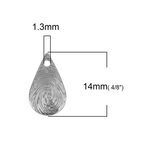 Immagine di Lega di Zinco Impronte Digitali Gioielli Charms Goccia Tono Argento 14mm x 9mm , 50 Pz