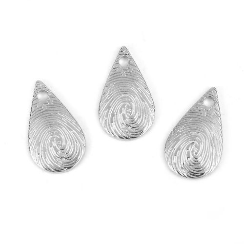Immagine di Lega di Zinco Impronte Digitali Gioielli Charms Goccia Tono Argento 14mm x 9mm , 50 Pz