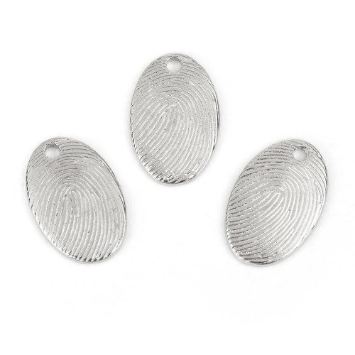 Immagine di Lega di Zinco Impronte Digitali Gioielli Charms Ovale Tono Argento 15mm x 10mm , 30 Pz