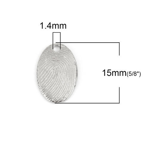 Immagine di Lega di Zinco Impronte Digitali Gioielli Charms Ovale Tono Argento 15mm x 10mm , 30 Pz
