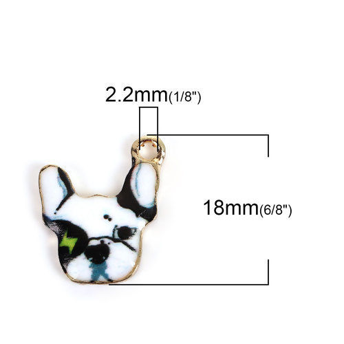 Bild von Zinklegierung Charms Bulldogge Hund Vergoldet Schwarz & Weiß Emaille 18mm x 15mm, 5 Stück