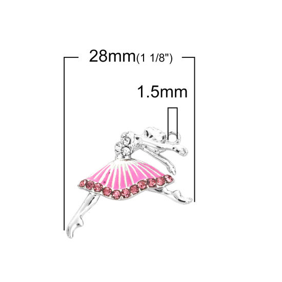 Picture of Zinc Based Alloy Charms Ballerina Silver Tone Clear Rhinestone White Enamel 28mm(1 1/8") x 18mm( 6/8"), 10 PCs