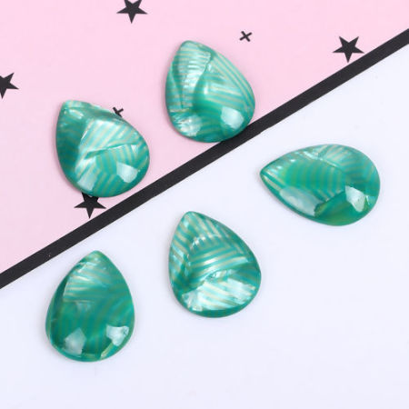 Picture of Acetic Acid Resin Acetimar Marble Dome Seals Cabochon Drop Green 18mm( 6/8") x 13mm( 4/8"), 10 PCs