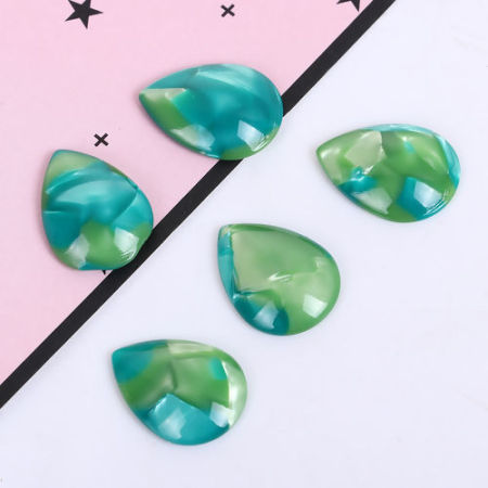 Picture of Acetic Acid Resin Acetimar Marble Dome Seals Cabochon Drop Grass Green & Green Blue 18mm( 6/8") x 13mm( 4/8"), 10 PCs