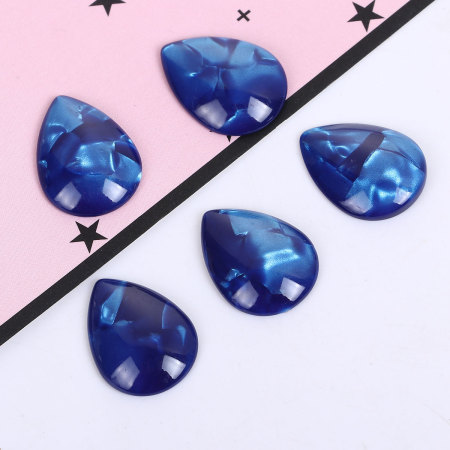 Picture of Acetic Acid Resin Acetimar Marble Dome Seals Cabochon Drop Deep Blue & Silver 18mm( 6/8") x 13mm( 4/8"), 10 PCs