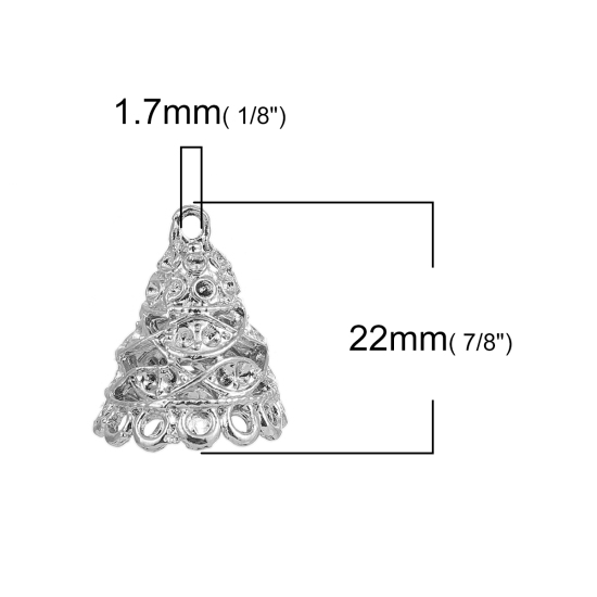Bild von Zinklegierung Jhumka Jhumki Charms Silberfarbe (für ss5 Spitzboden Strasssteine) 22mm x 19mm, 10 Stück