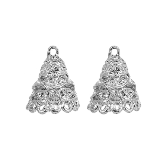 Bild von Zinklegierung Jhumka Jhumki Charms Silberfarbe (für ss5 Spitzboden Strasssteine) 22mm x 19mm, 10 Stück