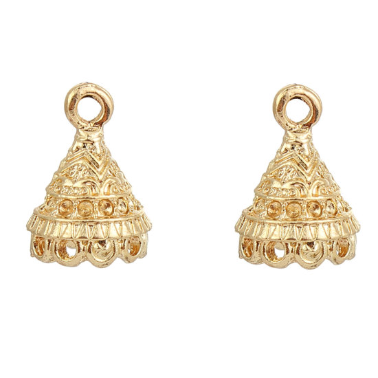 Bild von Zinklegierung Jhumka Jhumki Charms Vergoldet (für ss5 Spitzboden Strasssteine) 17mm x 12mm, 10 Stück