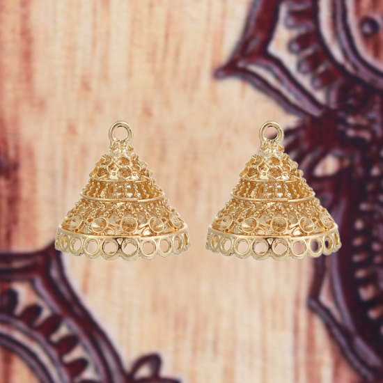 Bild von Zinklegierung Jhumka Jhumki Charms Vergoldet (für ss11 Spitzboden Strasssteine) 25mm x 25mm, 5 Stück