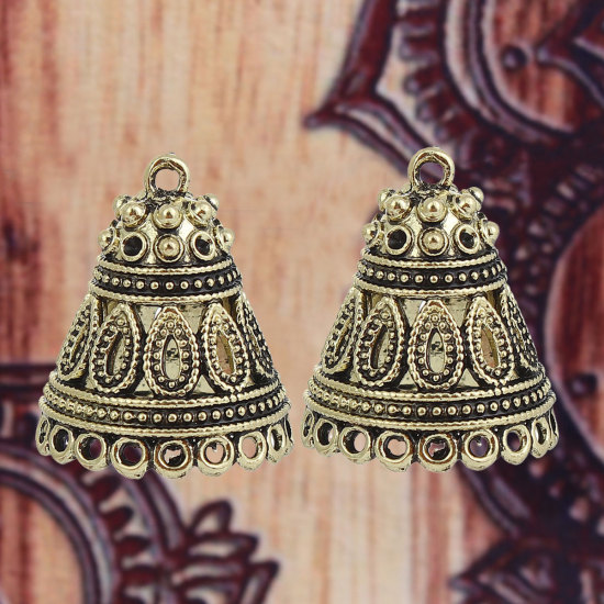 Bild von Zinklegierung Jhumka Jhumki Charms Bronzefarbe (für ss8 Spitzboden Strasssteine) 29mm x 25mm, 5 Stück