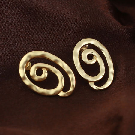 Boho Chic Ethnic Style Ear Post Stud Earrings Matt Gold Spiral 27mm(1 1/8") x 18mm( 6/8"), Post/ Wire Size: (20 gauge), 2 Pairs