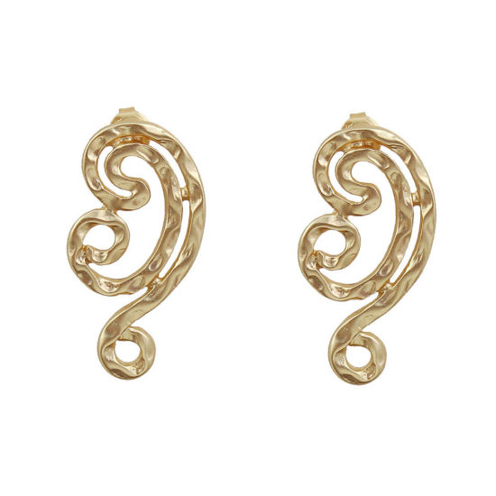 Picture of Zinc Based Alloy Boho Chic Ethnic Style Ear Post Stud Earrings Findings Heart Matt Gold W/ Loop 31mm x 17mm, Post/ Wire Size: (20 gauge), 2 Pairs