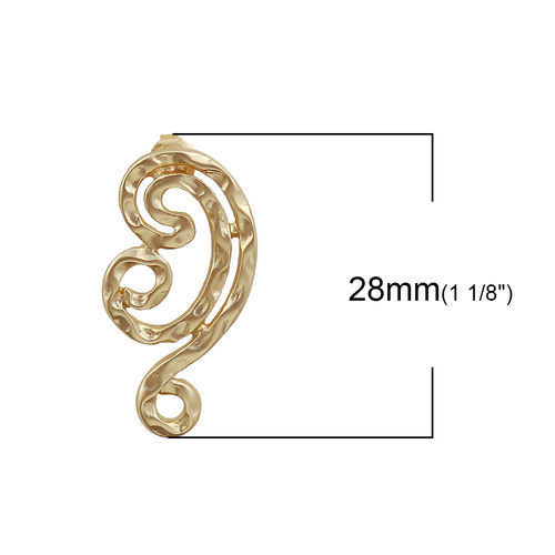 Imagen de Zamak Bohemia Pendientes Irregular Oro Mate W/ Lazo 28mm x 15mm, Post/ Wire: (20 gauge), 2 Pares