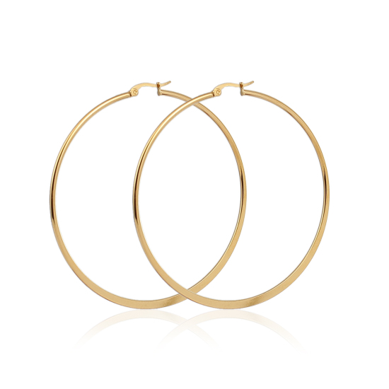 Bild von 304 Edelstahl Ohrreifen Vergoldet Ring 76mm x 73mm, Drahtstärke: (21 gauge), 1 Paar