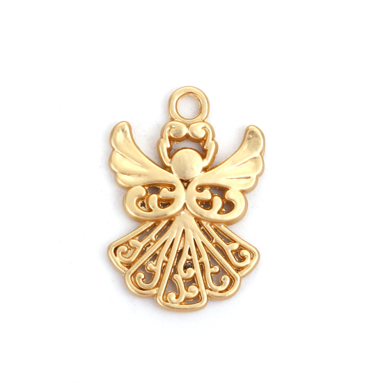 Picture of Zinc Based Alloy Charms Angel Matt Gold Hollow 20mm( 6/8") x 14mm( 4/8"), 5 PCs