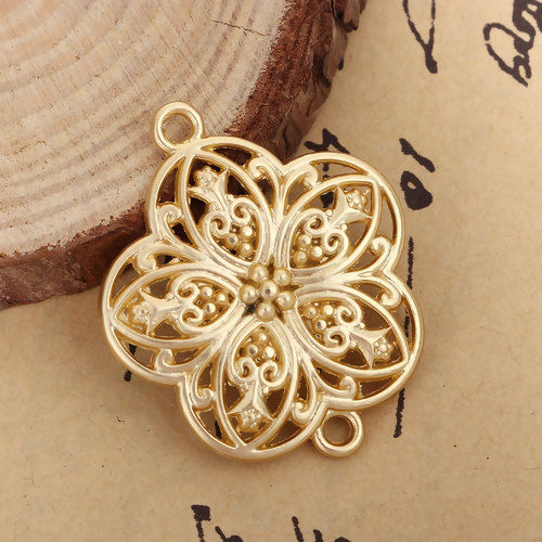 Imagen de Zamak Bohemia Conectores Flor Oro Mate Filigrana 38mm x 31mm, 3 Unidades