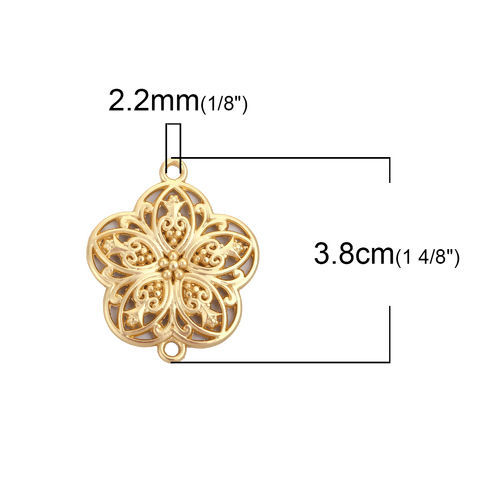 Imagen de Zamak Bohemia Conectores Flor Oro Mate Filigrana 38mm x 31mm, 3 Unidades