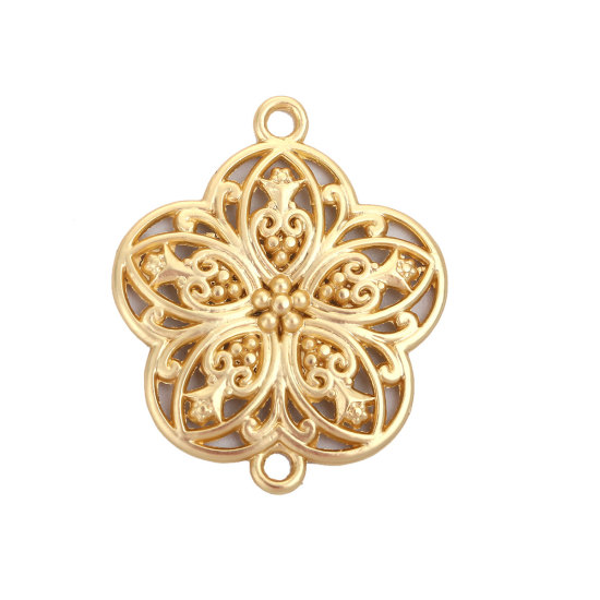 Imagen de Zamak Bohemia Conectores Flor Oro Mate Filigrana 38mm x 31mm, 3 Unidades