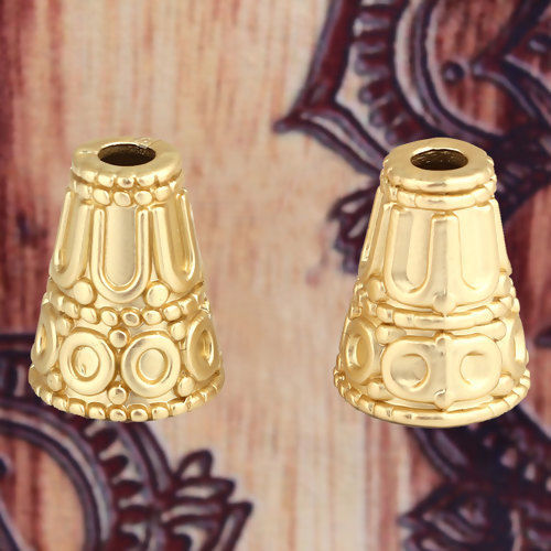 Picture of Zinc Based Alloy Boho Chic Ethnic Style Tassel Beads Cap Cone Matt Gold Circle 15mm x 12mm, 5 PCs