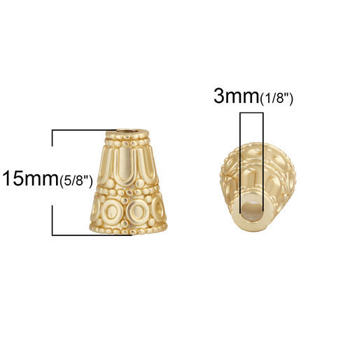 Picture of Zinc Based Alloy Boho Chic Ethnic Style Tassel Beads Cap Cone Matt Gold Circle 15mm x 12mm, 5 PCs