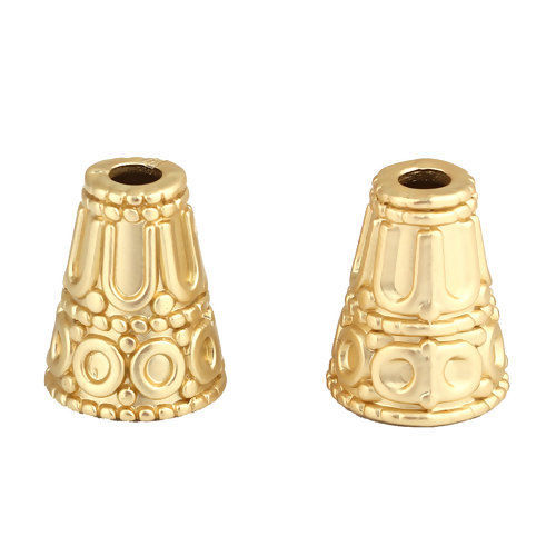 Picture of Zinc Based Alloy Boho Chic Ethnic Style Tassel Beads Cap Cone Matt Gold Circle 15mm x 12mm, 5 PCs