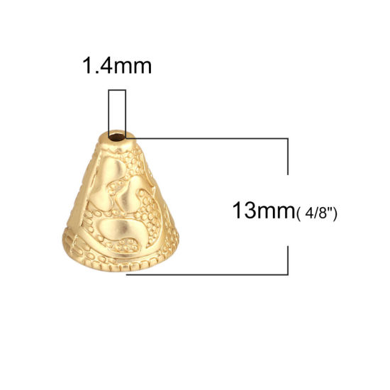 Bild von Zinklegierung Böhmischer Stil Quaste Perlkappe Kegel Matt Gold Blumen 21mm x 8mm, 5 Stück