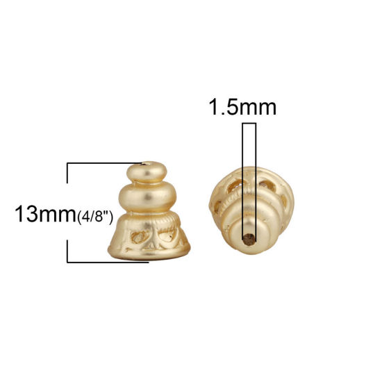 Bild von Zinklegierung Böhmischer Stil Quaste Perlkappe Kegel Matt Gold Blumen 21mm x 8mm, 5 Stück