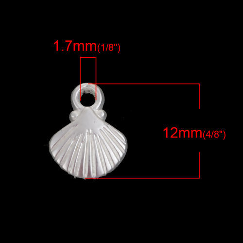 Picture of Zinc Based Alloy Charms Shell Matt Silver Color 12mm( 4/8") x 9mm( 3/8"), 10 PCs