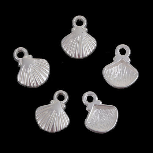 Picture of Zinc Based Alloy Charms Shell Matt Silver Color 12mm( 4/8") x 9mm( 3/8"), 10 PCs