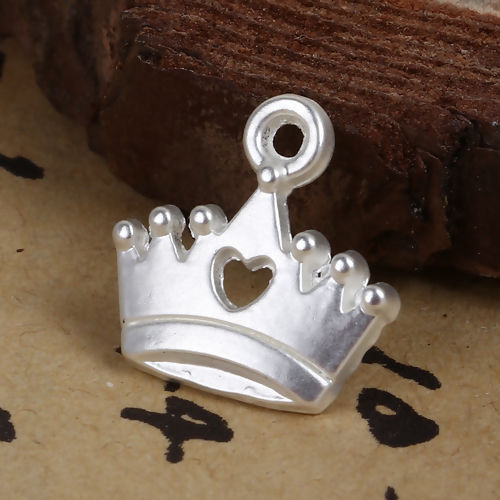 Picture of Zinc Based Alloy Charms Crown Matt Silver Color Heart 12mm( 4/8") x 12mm( 4/8"), 10 PCs