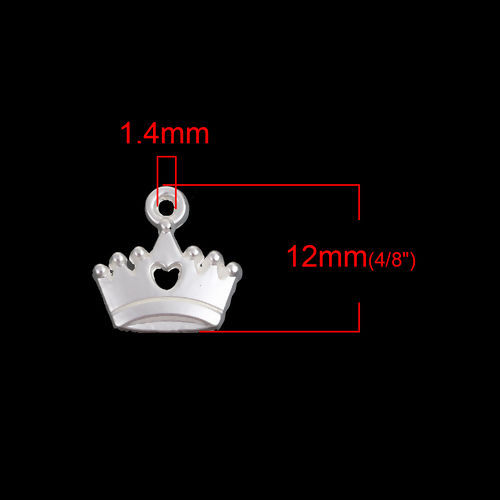 Picture of Zinc Based Alloy Charms Crown Matt Silver Color Heart 12mm( 4/8") x 12mm( 4/8"), 10 PCs