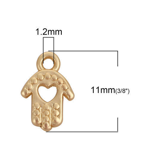 Image de Breloques en Alliage de Zinc Main Cœur Or Mat 11mm x 8mm, 10 Pcs
