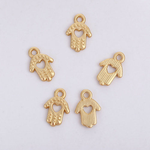 Image de Breloques en Alliage de Zinc Main Cœur Or Mat 11mm x 8mm, 10 Pcs