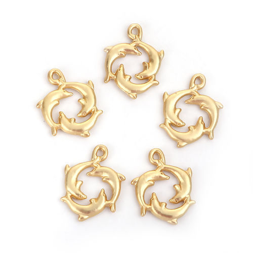 Picture of Zinc Based Alloy Charms Dolphin Animal Matt Gold 21mm( 7/8") x 16mm( 5/8"), 10 PCs