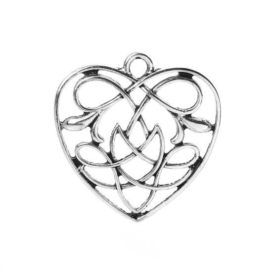 Bild von Zinklegierung Anhänger Herz Antiksilber Keltische Knoten Hohl 31mm x 30mm, 10 Stück
