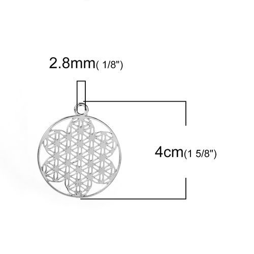 Imagen de Zamak Flor de la vida Colgantes Ronda Tono de Plata Hueco 40mm x 35mm, 10 Unidades