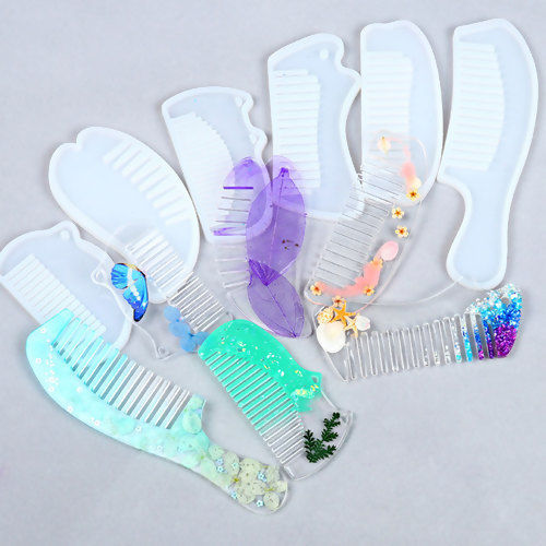 Picture of Silicone Resin Mold For Jewelry Making Comb White 9.5cm(3 6/8") x 5.7cm(2 2/8"), 1 Piece