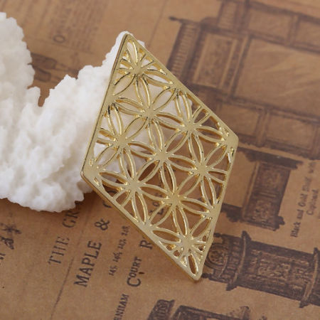 Picture of Zinc Based Alloy Flower Of Life Embellishments Rhombus Gold Plated Hollow 39mm(1 4/8") x 27mm(1 1/8"), 10 PCs