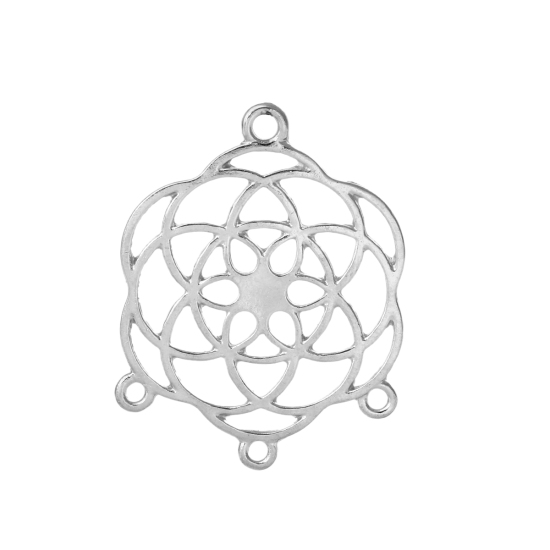 Imagen de Zamak Flor de la vida Conectores de Araña Flor Tono de Plata Hueco 33mm x 25mm, 20 Unidades