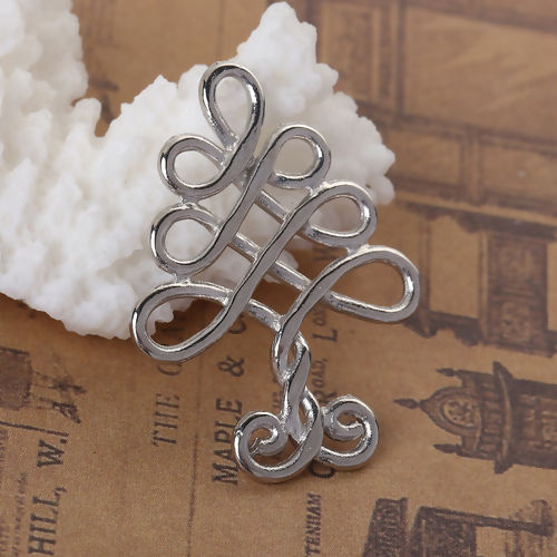 Picture of Zinc Based Alloy Pendants Celtic Knot Silver Tone Hollow 32mm(1 2/8") x 25mm(1"), 20 PCs