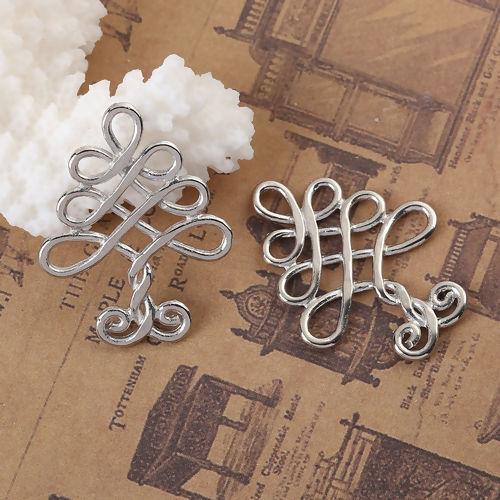 Picture of Zinc Based Alloy Pendants Celtic Knot Silver Tone Hollow 32mm(1 2/8") x 25mm(1"), 20 PCs