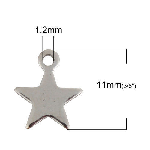 Picture of Stainless Steel Charms Pentagram Star Silver Tone 11mm( 3/8") x 9mm( 3/8"), 50 PCs