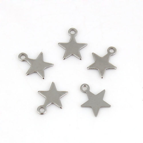 Picture of Stainless Steel Charms Pentagram Star Silver Tone 11mm( 3/8") x 9mm( 3/8"), 50 PCs