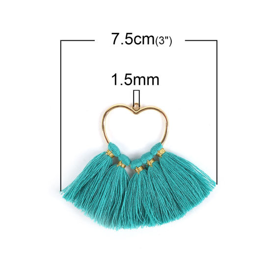 Immagine di Cotone Ciondoli Nappine Cuore Oro Placcato Rosa Circa 75mm x 55mm, 4 Pz