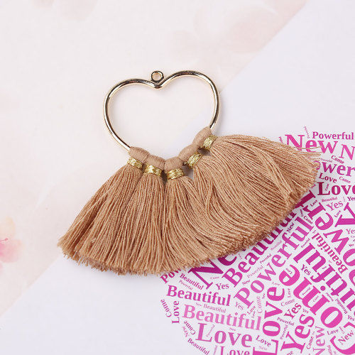 Immagine di Cotone Nappine Nappine Cuore Oro Placcato Cachi Circa 75mm x 55mm, 4 Pz